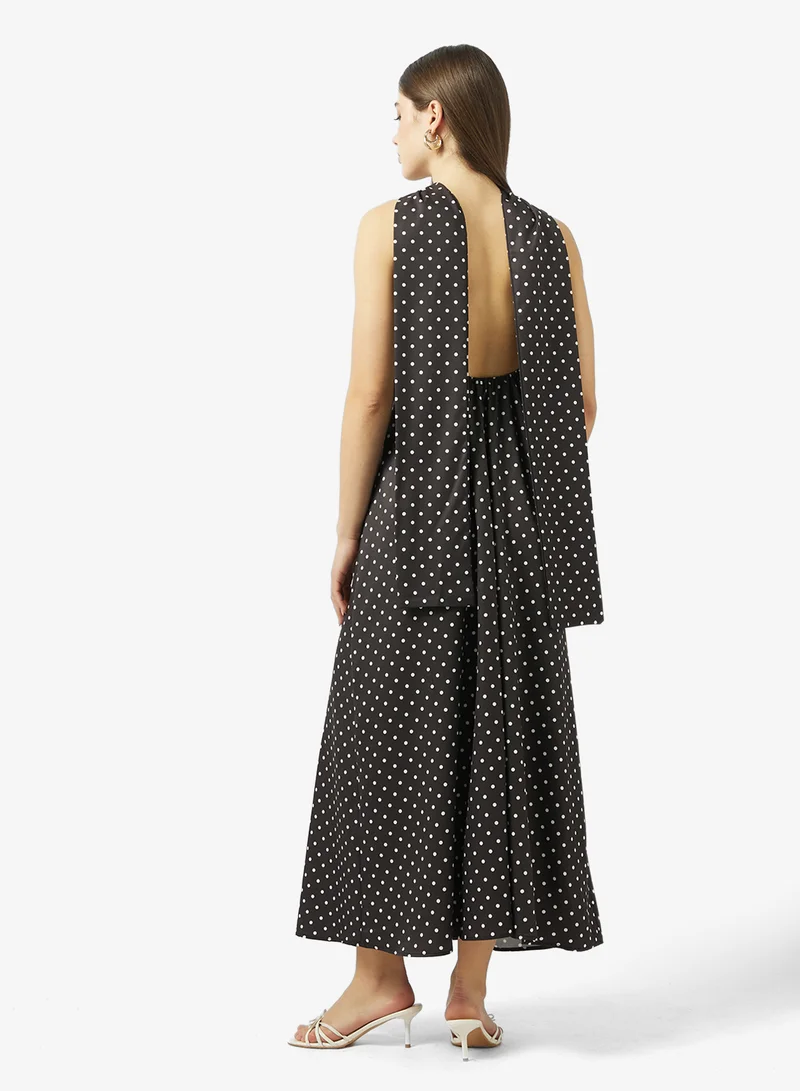 جينجر Strappy Polka Dot Dress with Scarf